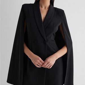 Double Breasted Padded Shoulder Cape Sleeve Romper